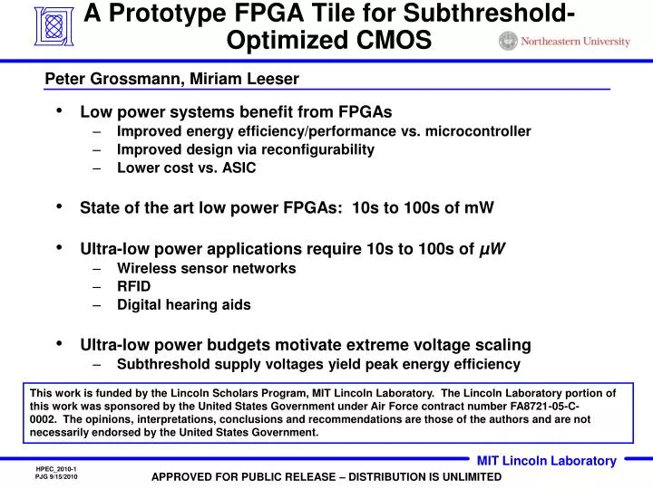 a prototype fpga tile for subthreshold optimized cmos