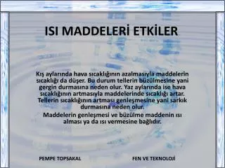 isi maddeler etk ler