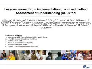 Lessons learned from implementation of a mixed method Assessment of Understanding (AOU) tool