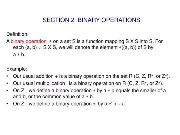 section 2 binary operations