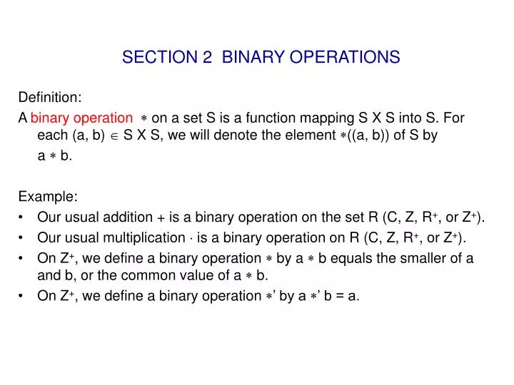 PPT - SECTION 2 BINARY OPERATIONS PowerPoint Presentation, Free ...