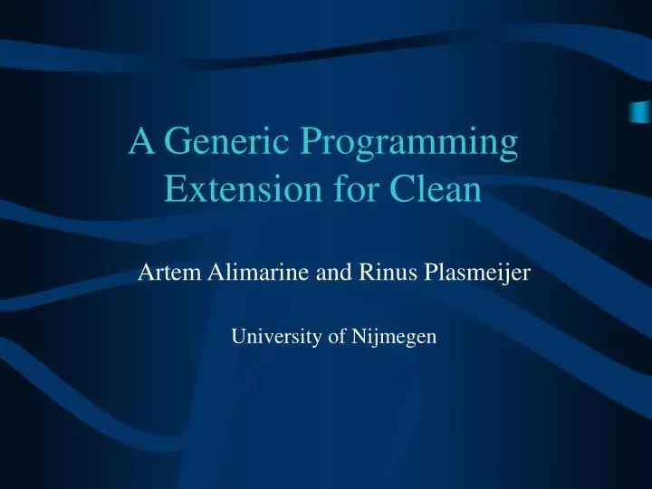 a generic programming extension for clean