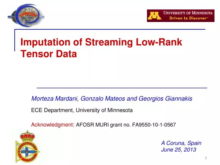 imputation of streaming low rank tensor data