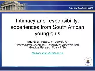 Intimacy and responsibility: experiences from South African young girls