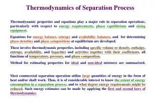 Thermodynamics of Separation Process