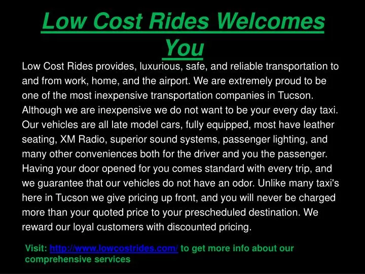 low cost rides welcomes you