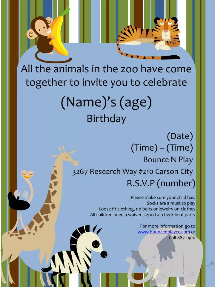 all the animals in the zoo have come together to invite you to celebrate