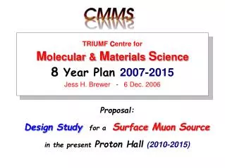 Proposal: Design Study for a S urface M uon S ource in the present Proton Hall (2010-2015)