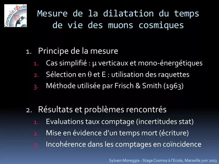 mesure de la dilatation du temps de vie des muons cosmiques