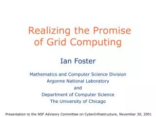 Realizing the Promise of Grid Computing