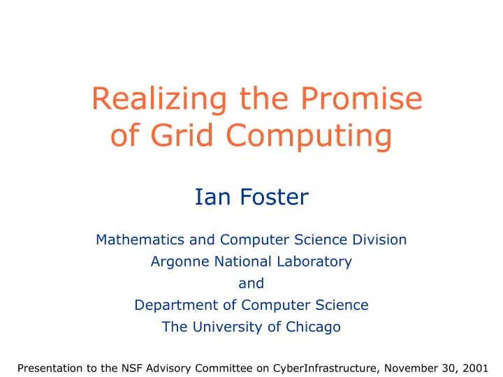 realizing the promise of grid computing