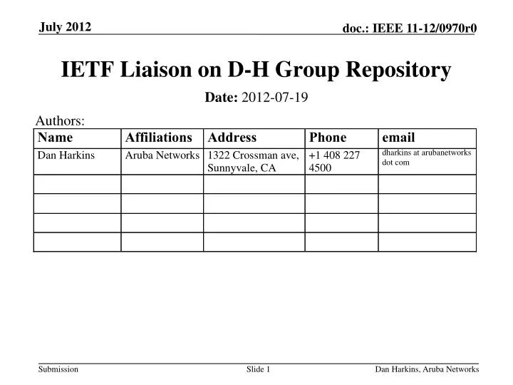 ietf liaison on d h group repository