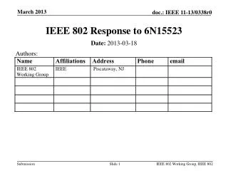 IEEE 802 Response to 6N15523