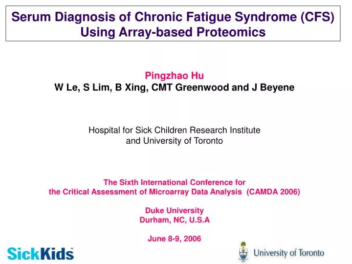 serum diagnosis of chronic fatigue syndrome cfs using array based proteomics
