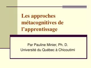 les approches m tacognitives de l apprentissage