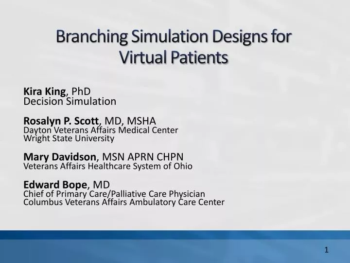 branching simulation designs for virtual patients