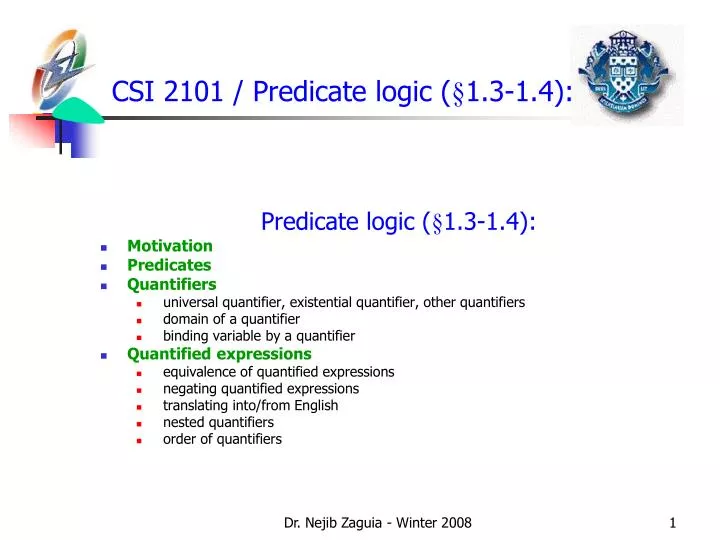 csi 2101 predicate logic 1 3 1 4