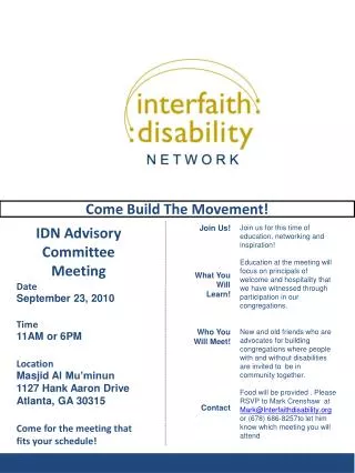 IDN Advisory Committee Meeting Date September 23, 2010 Time 11AM or 6PM Location