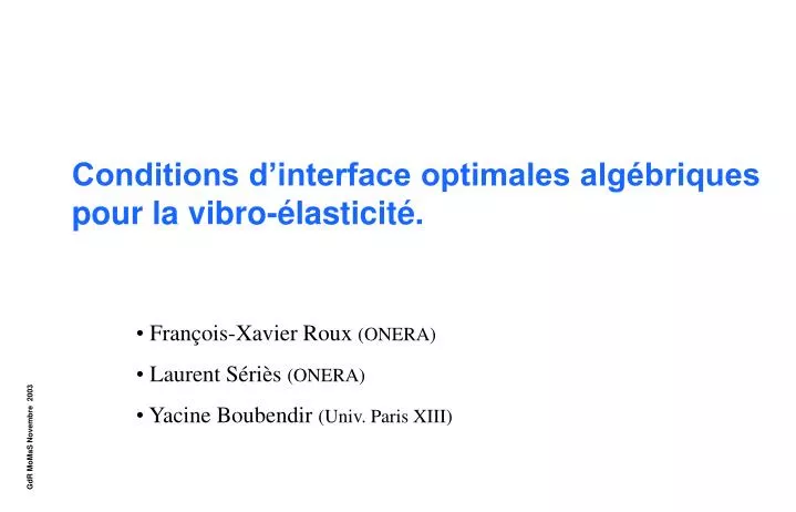 conditions d interface optimales alg briques pour la vibro lasticit