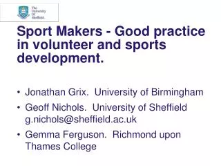 Sport Makers - Good practice in volunteer and sports development.