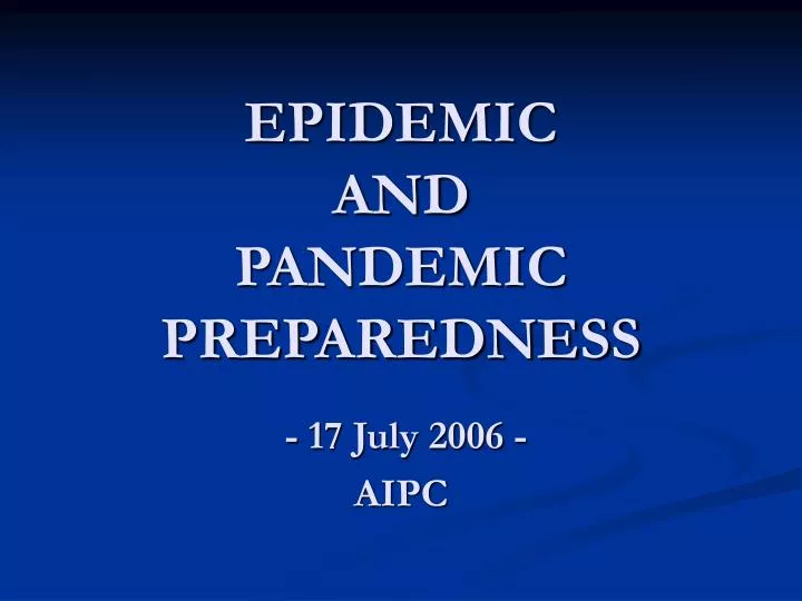 epidemic and pandemic preparedness