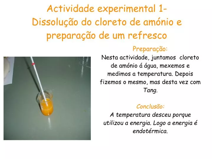 actividade experimental 1 dissolu o do cloreto de am nio e prepara o de um refresco