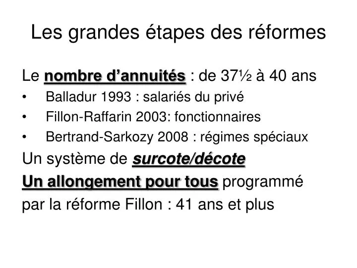 les grandes tapes des r formes