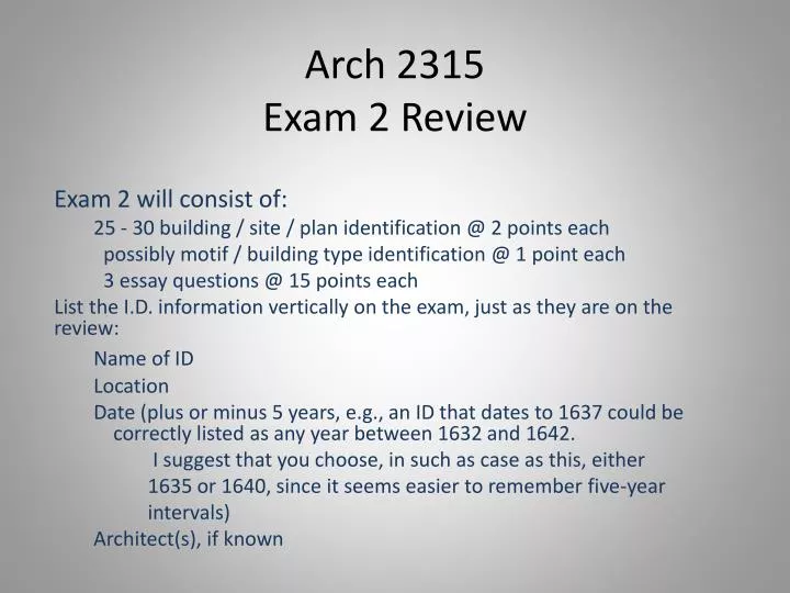 arch 2315 exam 2 review