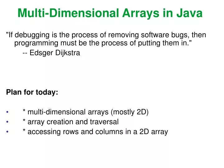 multi dimensional arrays in java