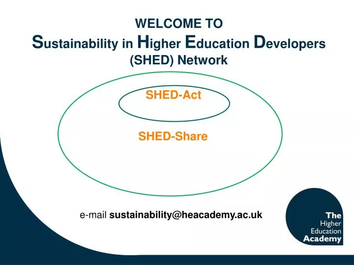 welcome to s ustainability in h igher e ducation d evelopers shed network