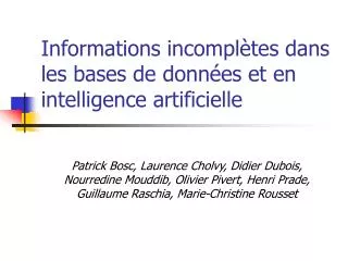informations incompl tes dans les bases de donn es et en intelligence artificielle