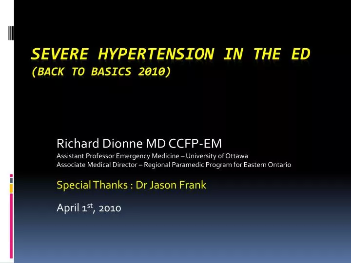 severe hypertension in the ed back to basics 2010