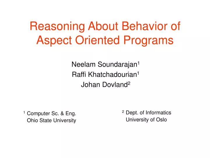 reasoning about behavior of aspect oriented programs