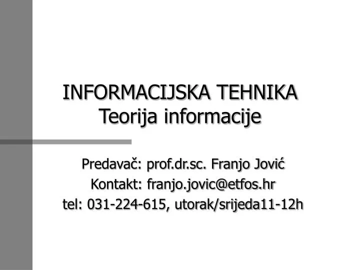 informacijska tehnika teorija informacije