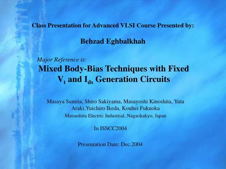class presentation for advanced vlsi course presented by behzad eghbalkhah