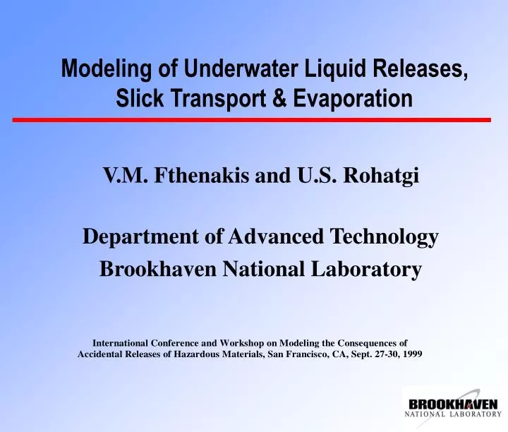 modeling of underwater liquid releases slick transport evaporation