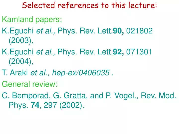 selected references to this lecture