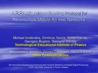 ARPAM: Ad-hoc Routing Protocol for Aeronautical Mobile Ad-Hoc Networks