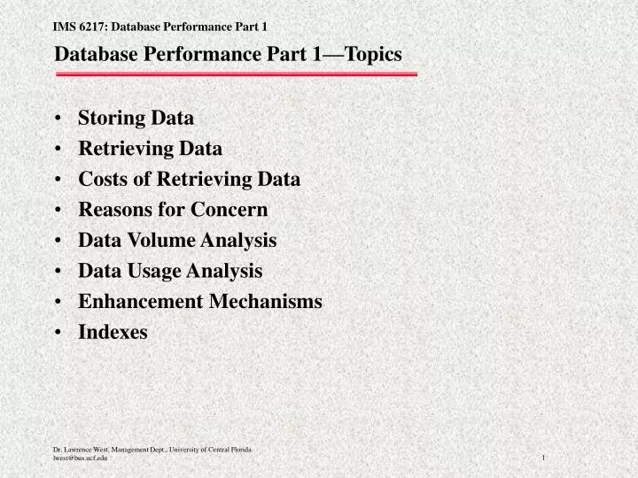 database performance part 1 topics