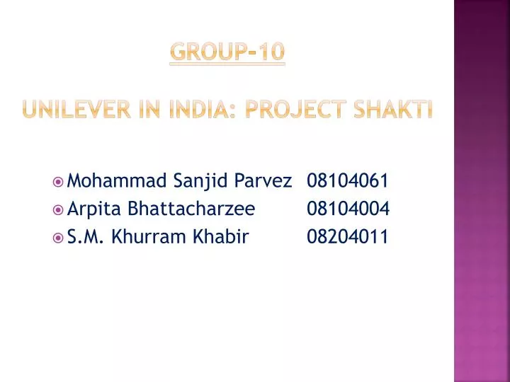 group 10 unilever in india project shakti