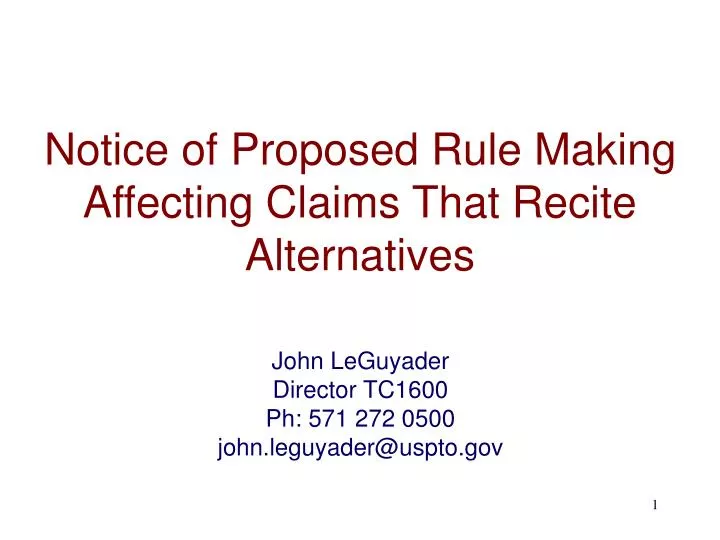 notice of proposed rule making affecting claims that recite alternatives