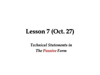 Lesson 7 (Oct. 27)