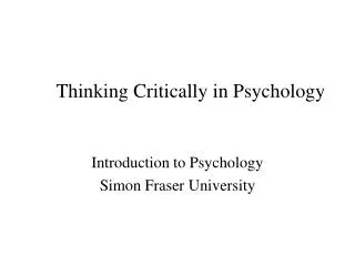 Thinking Critically in Psychology