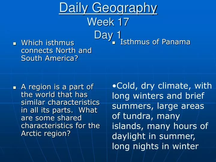 daily geography week 17 day 1