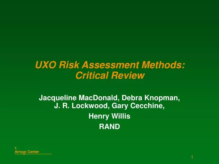 uxo risk assessment methods critical review