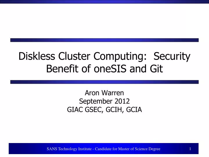 diskless cluster computing security benefit of onesis and git