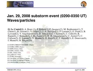 Jan. 29, 2008 substorm event (0200-0350 UT) Waves/particles