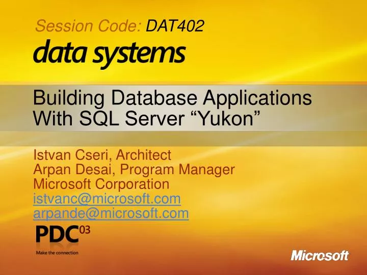 building database applications with sql server yukon