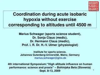 Coordination during acute isobaric hypoxia without exercise
