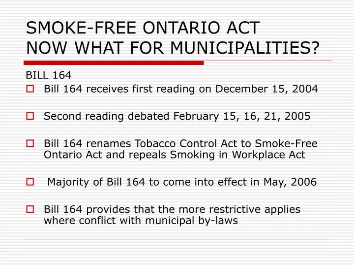 smoke free ontario act now what for municipalities